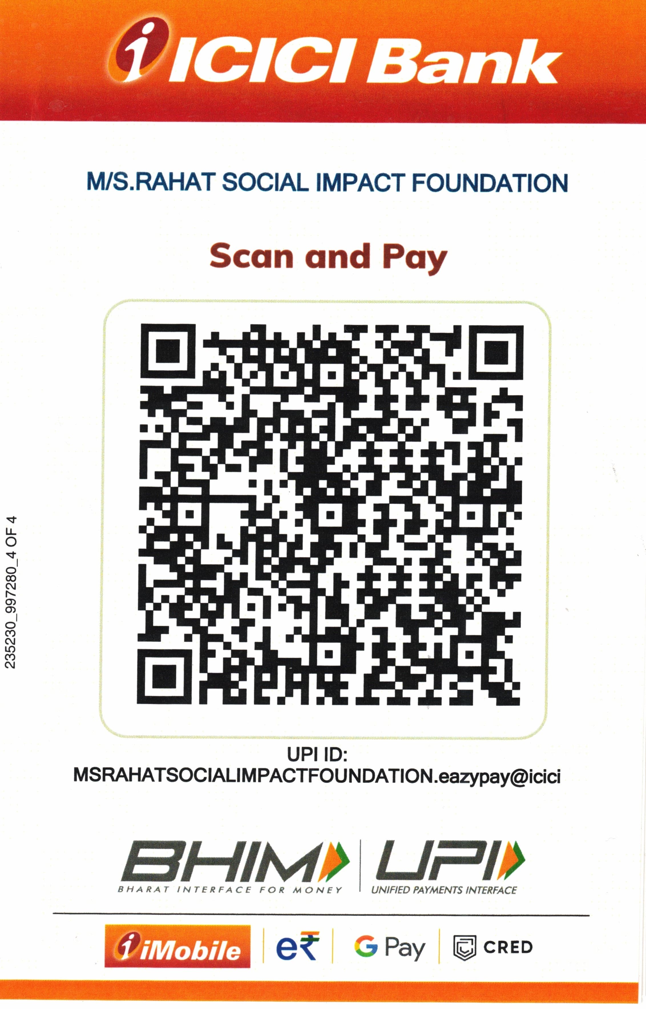 Official ICICI UPI QR code for Rahat Social Impact Foundation